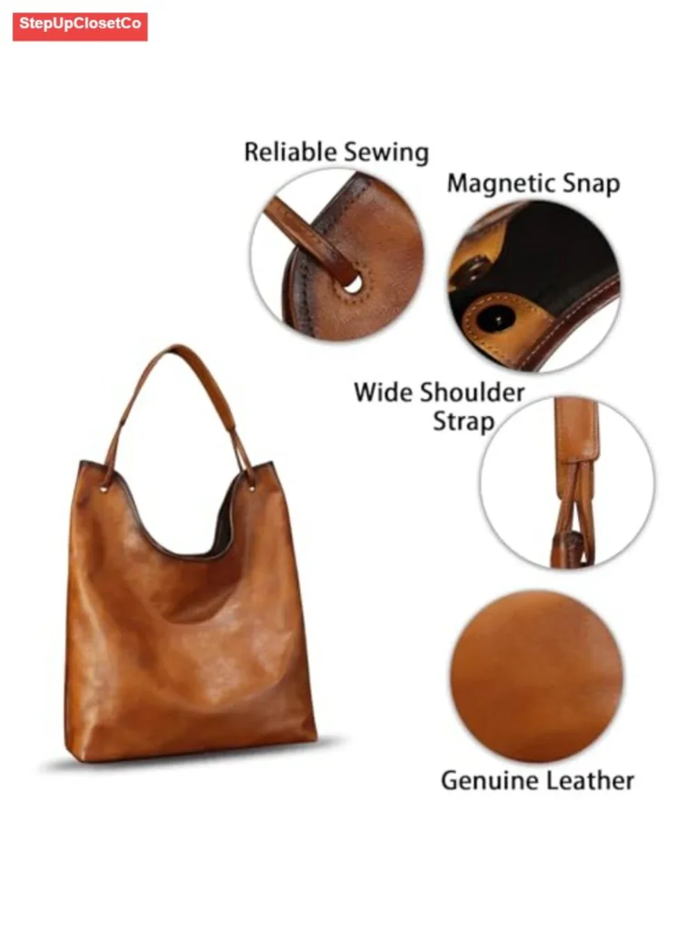 Genuine Leather Hobo Bag Large Tote Vintage Shoulder Satchel Purse Work